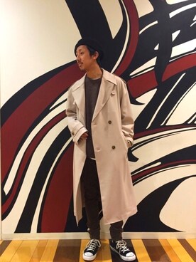 「tk.TAKEO KIKUCHI」｜「アイテム（トレンチコート）」を使った、tk.TAKEO KIKUCHIなんばマルイ店さん（メンズ・174cm）の秋コーディネート