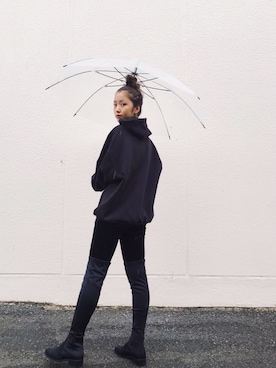 「FREAK'S STORE（フリークスストア）のUNION LINE/ユニオンライン USA プルオーバーフーディ/スウェットパーカー（パーカー、ブラック系）」を使った、優津季さん（レディース・165cm）の秋コーディネート