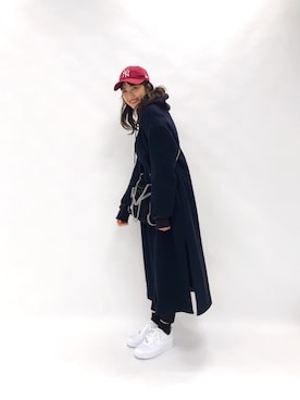 「NEW ERA（ニューエラ）のニューエラ 9TWENTY キャップ ストラップバック ウォッシュドコットン MLB ニューヨークヤンキース NEW ERA（キャップ、レッド系）」を使った、優津季さん（レディース・165cm）の秋コーディネート