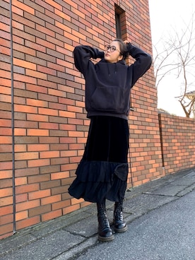 「MILKFED.（ミルクフェド）のアイテム（ワンピース/ドレス、ブラック系）」を使った、優津季さん（レディース・165cm）の春コーディネート