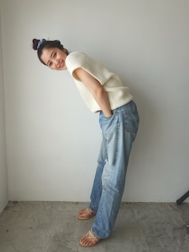 「usedのアイテム（ベスト、ホワイト系）」を使った、優津季さん（レディース・165cm）の夏コーディネート