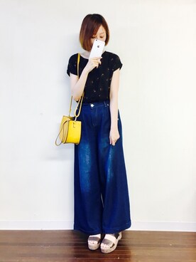 「menue（メヌエ）の厚底 プラットフォーム ストラップ サンダル（サンダル、ゴールド系）」を使った、みさみささん（レディース・162cm）の夏コーディネート