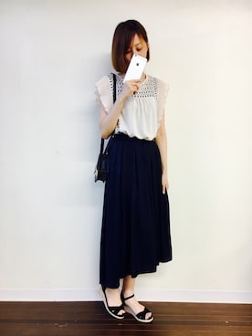 「menue（メヌエ）のアイテム（サンダル、ブラック系）」を使った、みさみささん（レディース・162cm）の夏コーディネート