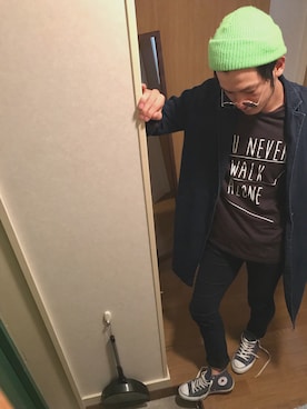 「しまむら（シマムラ）のアイテム（ニットキャップ/ビーニー）」を使った、野生のあっきーな♂（看護師）さん（メンズ・175cm）の秋コーディネート