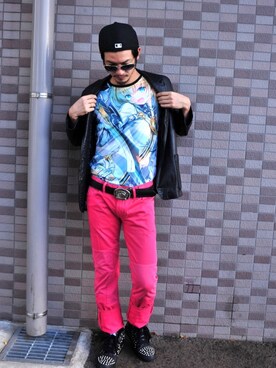 ライダースジャケットを使った ピンクパンツ のメンズ人気ファッションコーディネート Wear