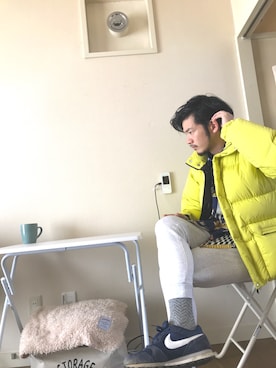 「ユナイテッドアローズ」｜「アイテム（ダウンジャケット/コート）」を使った、野生のあっきーな♂（看護師）さん（メンズ・175cm）の冬コーディネート