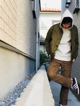 「JOURNAL STANDARD（ジャーナルスタンダード）のアイテム（スカジャン）」を使った、野生のあっきーな♂（看護師）さん（メンズ・175cm）の冬コーディネート