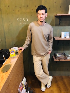 「Adam et Rope A・E・R（アダムエロペ）のアイテム（トップス）」を使った、野生のあっきーな♂（看護師）さん（メンズ・175cm）の春コーディネート