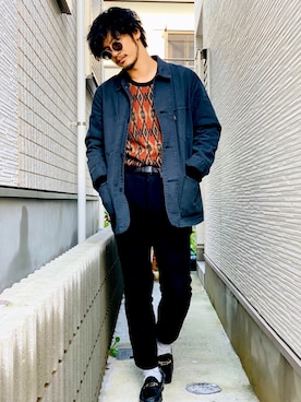 「EDWIN」｜「アイテム（デニムジャケット）」を使った、野生のあっきーな♂（看護師）さん（メンズ・175cm）の冬コーディネート