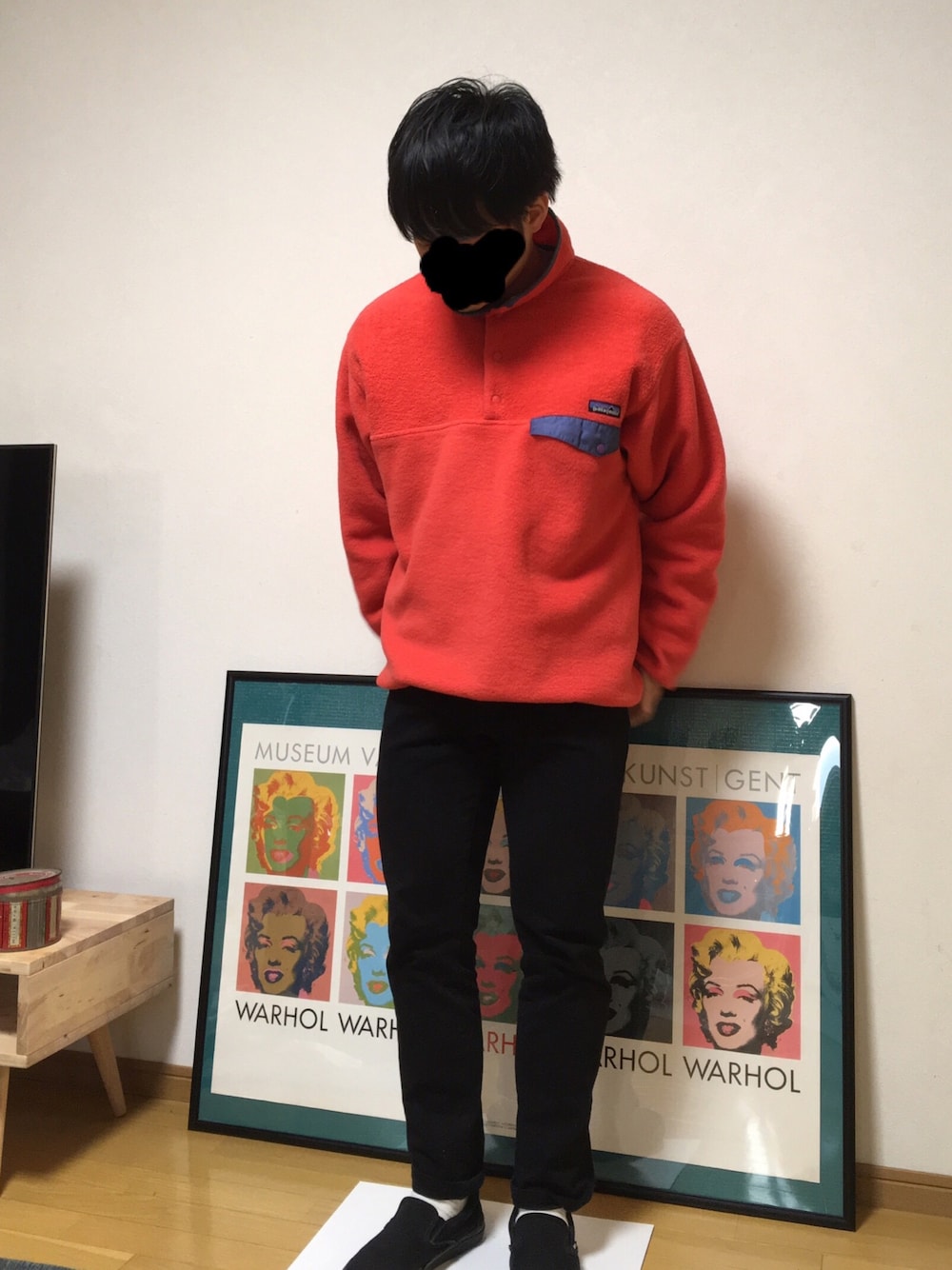 「patagonia、スナップT、シンチラ、パタゴニア、フリース、カジュアルコーデ、アメカジ、お洒落さんとつながりたい、古着MIX」｜「patagoniaのアイテム（パーカー、レッド系）」を使った、悠介さん（メンズ・163cm）の春コーディネートの1枚目の写真