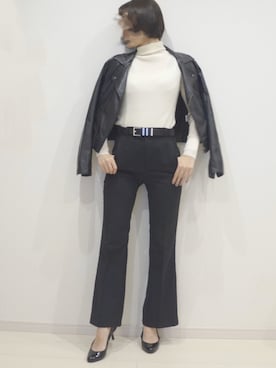 「ROPE' PICNIC（ロペピクニック）のアイテム（ライダースジャケット）」を使った、かおりさん（レディース・160cm）の秋コーディネート