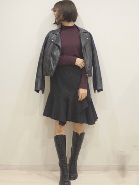 「ROPE' PICNIC（ロペピクニック）のアイテム（ライダースジャケット）」を使った、かおりさん（レディース・160cm）の冬コーディネート