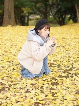 「チェックマフラー」｜「アイテム（ハンチング/ベレー帽）」を使った、かおりさん（レディース・160cm）の冬コーディネート