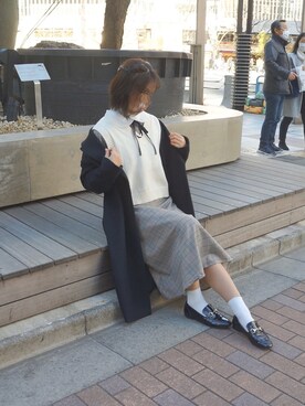 「古着ワンピース」｜「アイテム（ジャケット/アウター）」を使った、かおりさん（レディース・160cm）の冬コーディネート