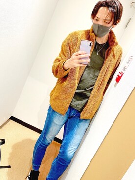 「UNIQLO（ユニクロ）のアイテム（その他アウター、オレンジ系）」を使った、拓也さん（メンズ・180cm）の秋コーディネート