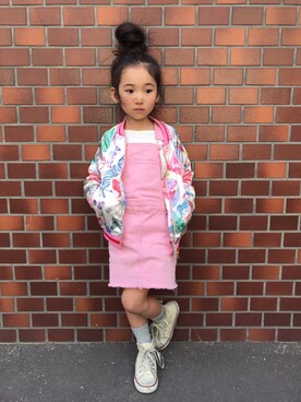「H&M（エイチ・アンド・エム）のアイテム（ジャケット/アウター、ホワイト系）」を使った、cha☆chaさん（キッズ・110cm）の春コーディネート