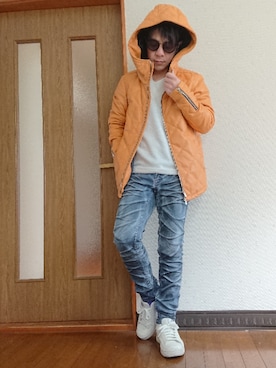 「NO ID.（ノーアイディ）のアイテム（ダウンジャケット/コート）」を使った、masashiさん（メンズ・157cm）の冬コーディネート