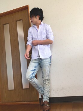 masashi使用「HIDEAWAYS NICOLE（タックジャカードシャツ）」的時尚穿搭