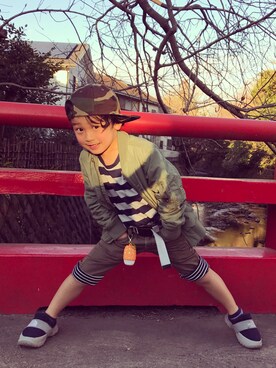 「H&M（エイチ・アンド・エム）のアイテム（ミリタリージャケット）」を使った、Kounosuke  さん（キッズ・110cm）の冬コーディネート