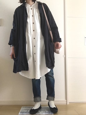 「orslow」｜「アイテム（ステンカラーコート）」を使った、hanpen✳︎さん（レディース・161cm）の春コーディネート