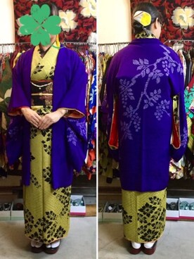 「アイテム（着物、イエロー系）」を使った、azusaさん（レディース・158cm）の冬コーディネート