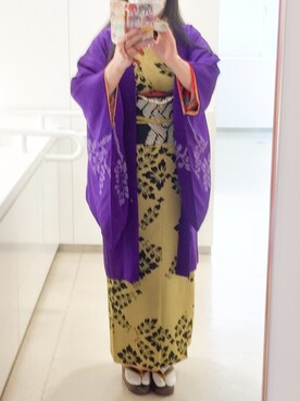 「アイテム（着物、イエロー系）」を使った、azusaさん（レディース・158cm）の春コーディネート