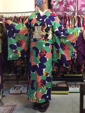 「VINTAGE（ヴィンテージ）のアイテム（着物）」を使った、azusaさん（レディース・158cm）の夏コーディネート