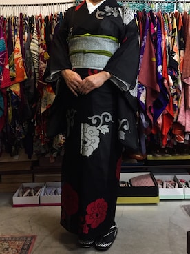 「VINTAGE（ヴィンテージ）のアイテム（着物）」を使った、azusaさん（レディース・158cm）の夏コーディネート