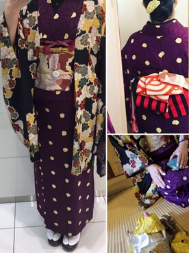 「VINTAGE（ヴィンテージ）のアイテム（着物）」を使った、azusaさん（レディース・158cm）の秋コーディネート