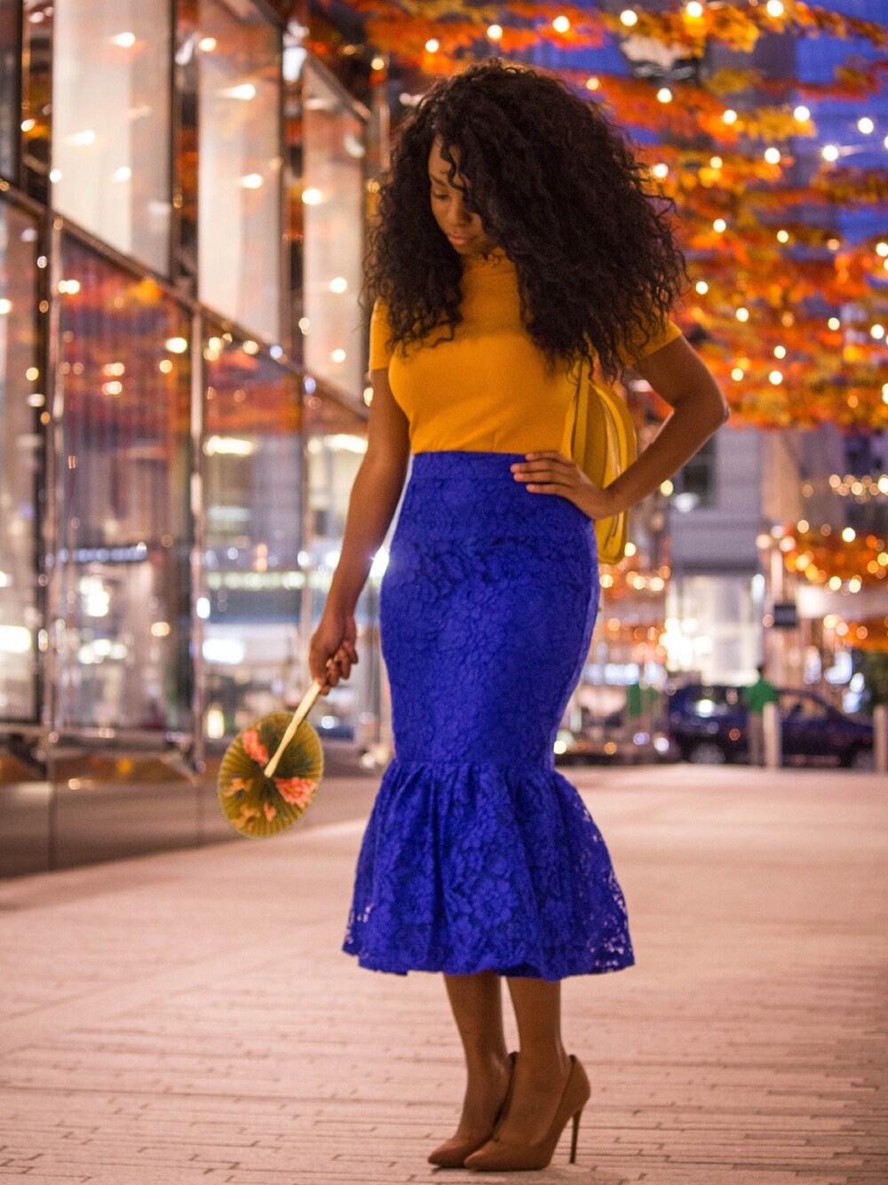 「大人カジュアル、fall、VINTAGE、girl、blue、summer」｜「asosのASOS PARIS Pointed High Heels（パンプス、ブラウン系）」を使った、Shakitaさん（レディース・157cm）の秋コーディネートの1枚目の写真
