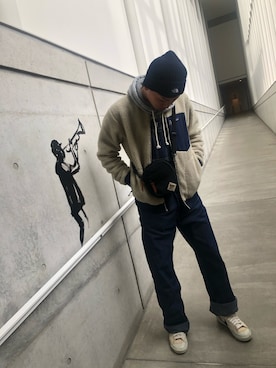 「BIG SMITH（ビッグスミス）のアイテム（サロペット/オーバーオール）」を使った、Uさん（メンズ・176cm）の冬コーディネート