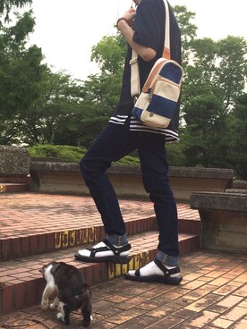 「アイテム（ボディバッグ/ウエストポーチ、ブルー系）」を使った、S.さん（メンズ・163cm）の夏コーディネート