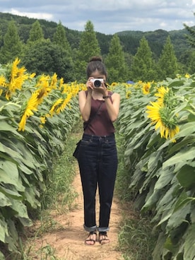 「ひまわり畑」｜「アイテム（アクセサリー）」を使った、riさん（レディース・161cm）の夏コーディネート