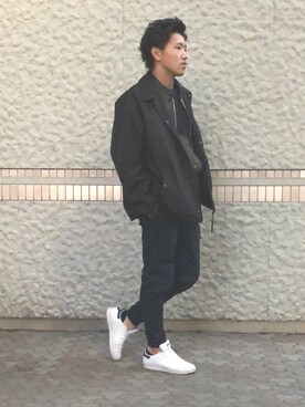 「BEAMS（ビームス）のアイテム（ライダースジャケット）」を使った、まさきさん（メンズ・174cm）の冬コーディネート
