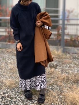 片畦ミドルニットワンピースを使った人気ファッションコーディネート Wear