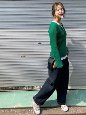 「HANES（ヘインズ）の【WEB限定】Hanes(ヘインズ) 2PスリーブレスTシャツ（Tシャツ/カットソー）」を使った、chanaiさん（レディース・160cm）の春コーディネート