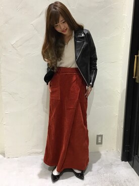 「niko and...（ニコアンド）のアイテム（ライダースジャケット）」を使った、もっちーさん（レディース・157cm）の秋コーディネート