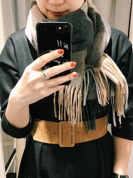 「RIVE DROITE（リヴドロワ）のウールチェックストール（ストール/ショール）」を使った、ayanoさん（レディース・158cm）の冬コーディネート