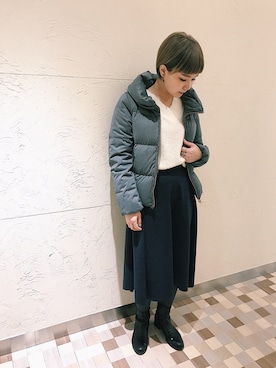 「ショートダウン」｜「アイテム（その他アウター）」を使った、ayanoさん（レディース・158cm）の冬コーディネート