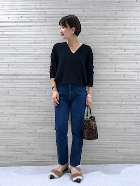 YANUK×金子綾 ハイライズスリム テーパード デニムパンツ BLUEを使った