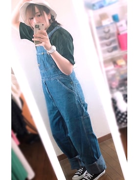 「OSHKOSH（オシュコシュ）のアイテム（サロペット/オーバーオール）」を使った、あおい🐷さん（レディース・158cm）の春コーディネート