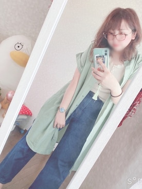「いいね返し」｜「アイテム（シャツワンピース）」を使った、あおい🐷さん（レディース・158cm）の夏コーディネート