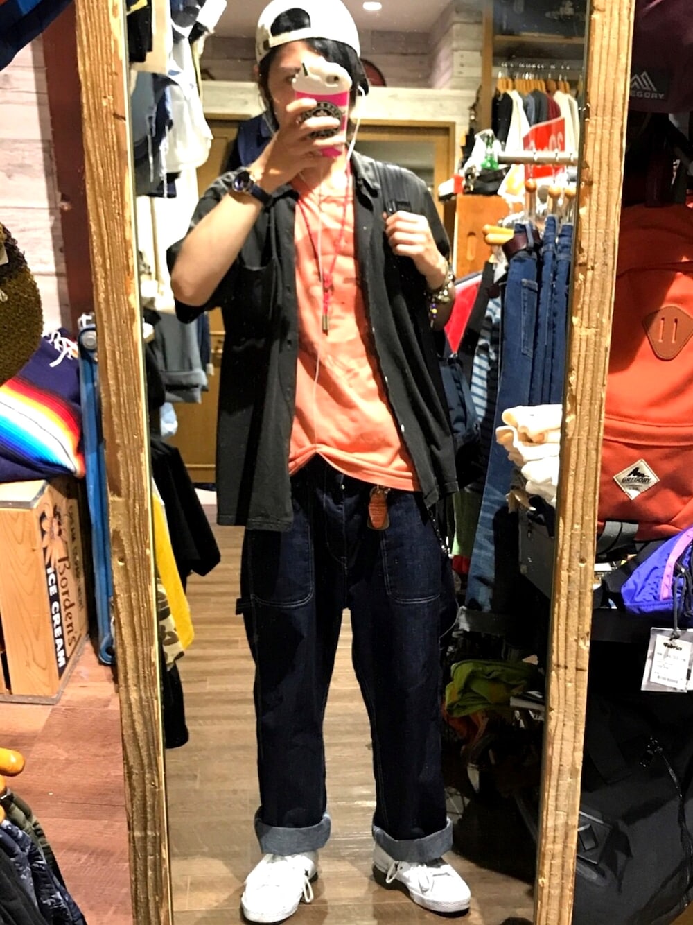 「アメカジ、チェゲバラ、goodon、夏、フリーレイジ、ヴィンテージ、グランジ」｜「Good Onのアイテム（シャツ/ブラウス、ブラック系）」を使った、ボーイさん（メンズ・175cm）の春コーディネートの1枚目の写真