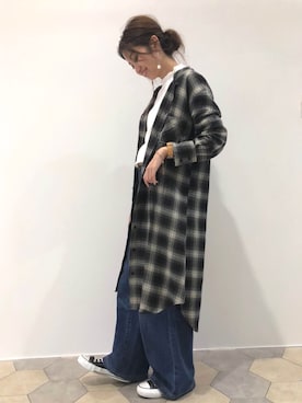 「チェックシャツワンピース」｜「アイテム（シャツワンピース）」を使った、lipstar_officialさん（レディース・158cm）の秋コーディネート