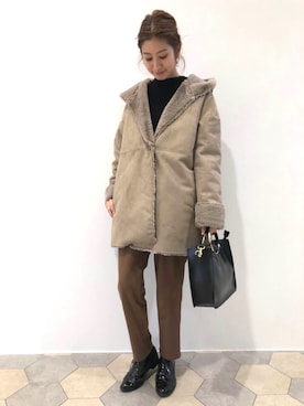 「リップスター」｜「アイテム（ムートンコート）」を使った、lipstar_officialさん（レディース・158cm）の秋コーディネート