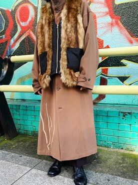 「Yohji Yamamoto（ヨウジヤマモト）のアイテム（ステンカラーコート）」を使った、ryuさん（メンズ・173cm）の冬コーディネート