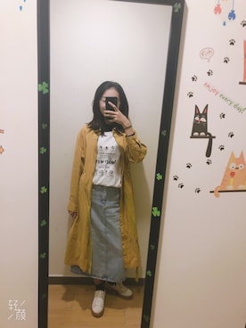 「アイテム（トレンチコート、ゴールド系）」を使った、Aho_さん（レディース・167cm）の秋コーディネート