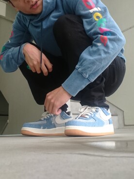 「Dickies（ディッキーズ）のアイテム（トップス、ブルー系）」を使った、jikomnさん（メンズ・165cm）の秋コーディネート