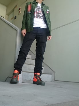 「guernika（ゲルニカ）のアイテム（ジャケット/アウター、グリーン系）」を使った、jikomnさん（メンズ・165cm）の秋コーディネート