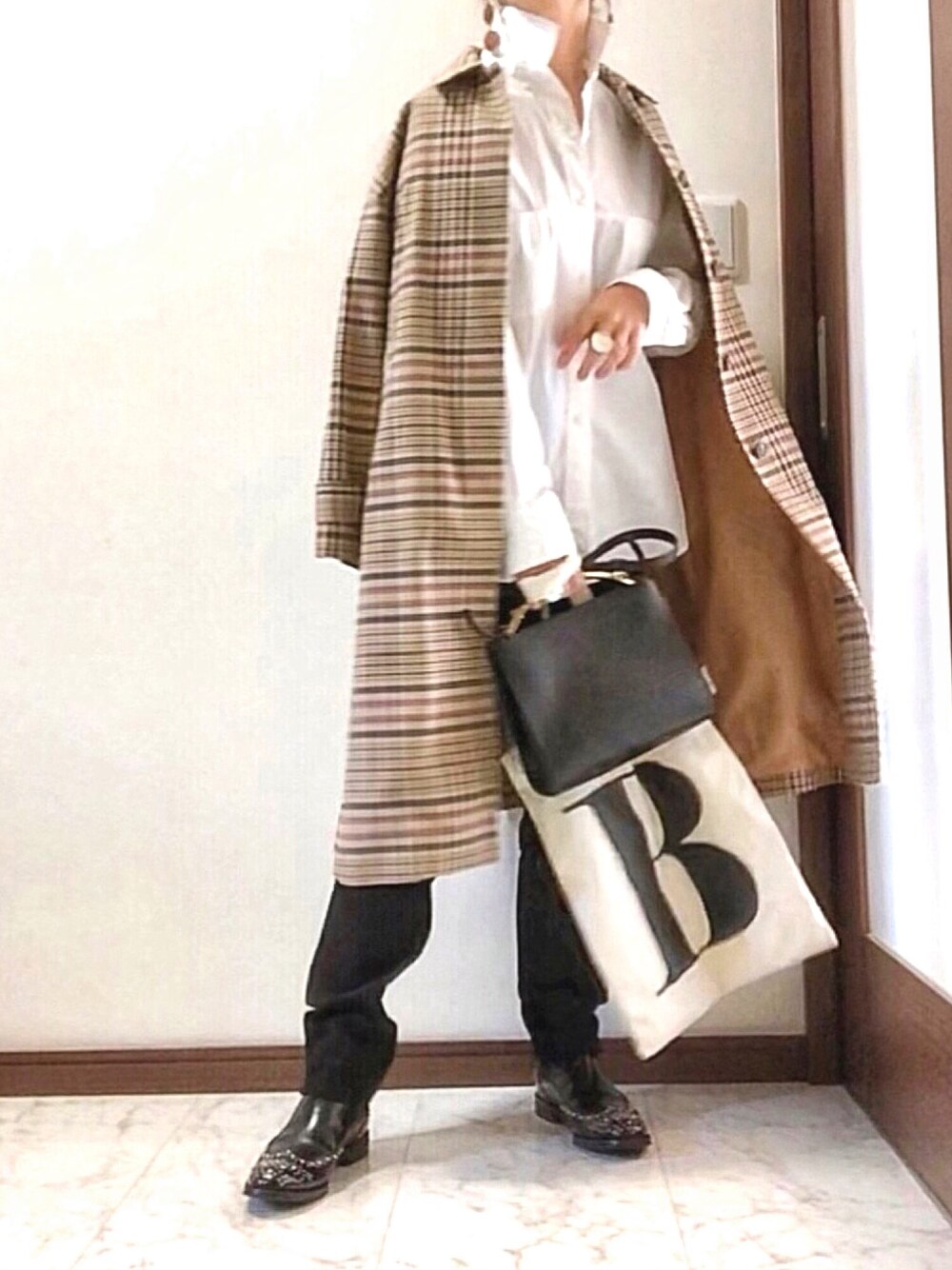 SLOBE IENA スローブイエナ　ステンカラーチェックコート　美品 SLOBE IENA（スローブイエナ）の「ステンカラーチェックコート